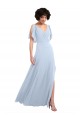 Boutique Bleu ciel clair Trapèze Col V Mousseline Longue Robes demoiselle d'honneur