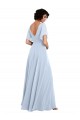 Boutique Bleu ciel clair Trapèze Col V Mousseline Longue Robes demoiselle d'honneur