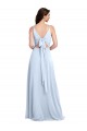 Boutique Bleu ciel clair Trapèze Col V Mousseline Longue Robes demoiselle d'honneur