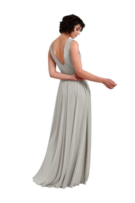 Boutique Bleu ciel clair Trapèze Col V Mousseline Longue Robes demoiselle d'honneur