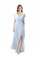 Boutique Bleu ciel clair Trapèze Col V Mousseline Longue Robes demoiselle d'honneur