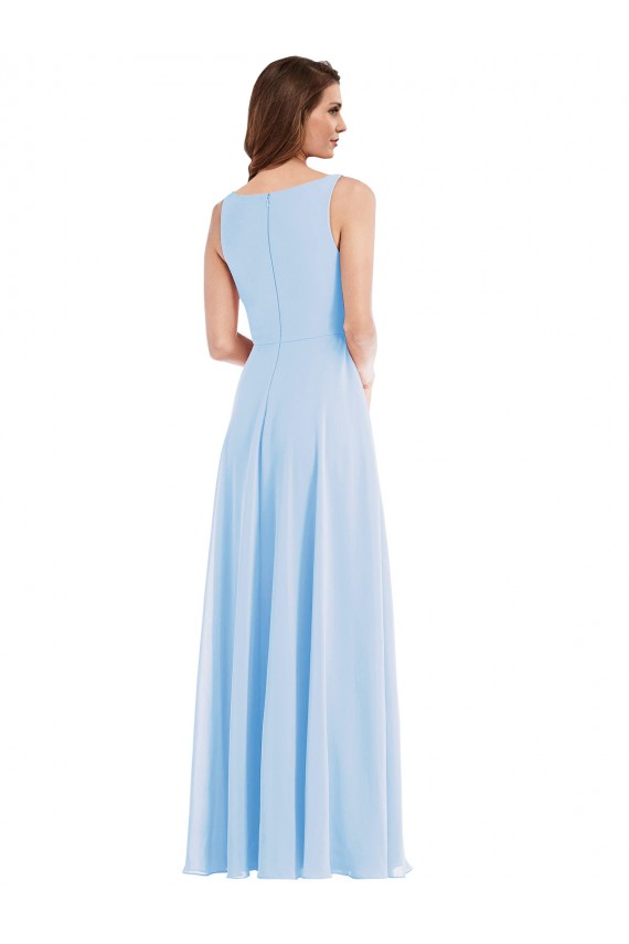 Boutique Bleu ciel clair Trapèze Col V Mousseline Longue Robes demoiselle d'honneur