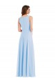 Boutique Bleu ciel clair Trapèze Col V Mousseline Longue Robes demoiselle d'honneur