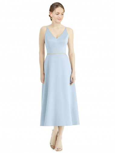 Boutique Bleu ciel clair Trapèze Col V Satiné Longue Robes demoiselle d'honneur