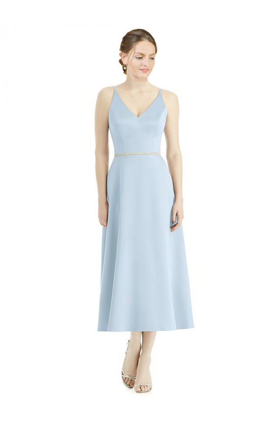 Boutique Bleu ciel clair Trapèze Col V Satiné Longue Robes demoiselle d'honneur