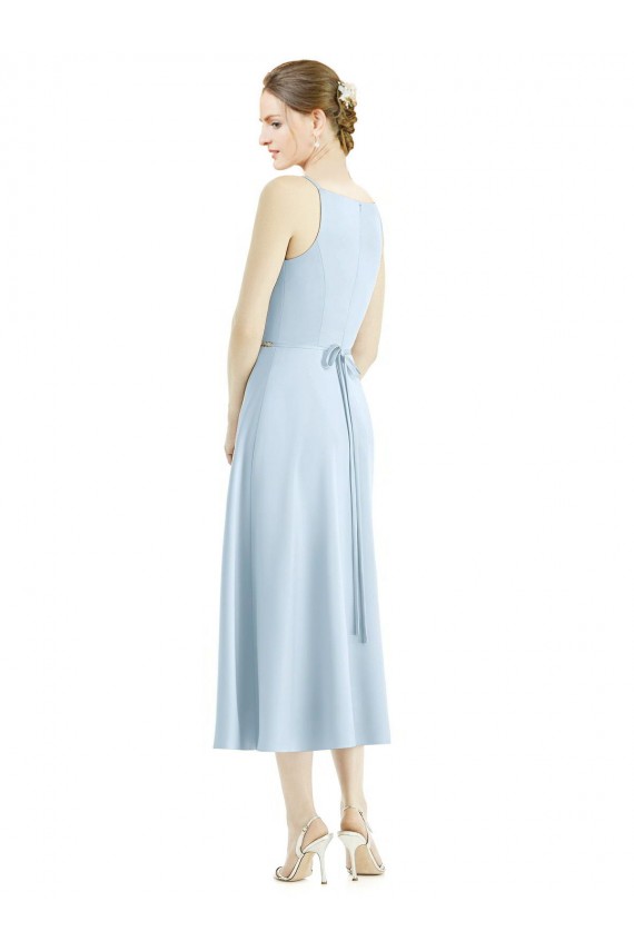 Boutique Bleu ciel clair Trapèze Col V Satiné Longue Robes demoiselle d'honneur