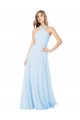 Boutique Bleu ciel clair Trapèze Licou Col Haut Mousseline Longue Robes demoiselle d'honneur