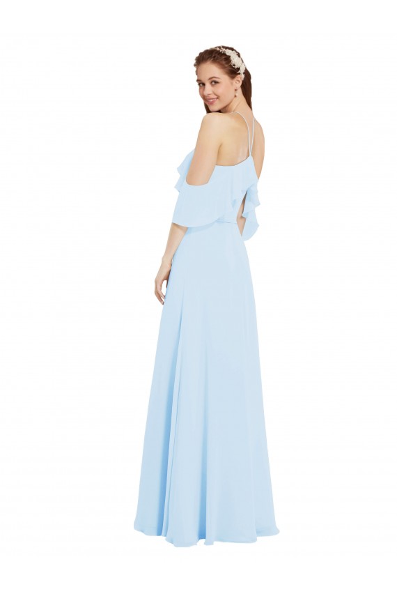 Boutique Bleu ciel clair Trapèze Licou Mousseline Longue Robes demoiselle d'honneur