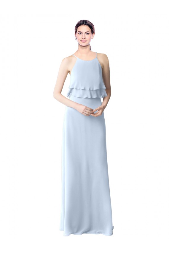 Boutique Bleu ciel clair Trapèze Licou Mousseline Longue Robes demoiselle d'honneur