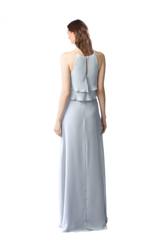 Boutique Bleu ciel clair Trapèze Licou Mousseline Longue Robes demoiselle d'honneur
