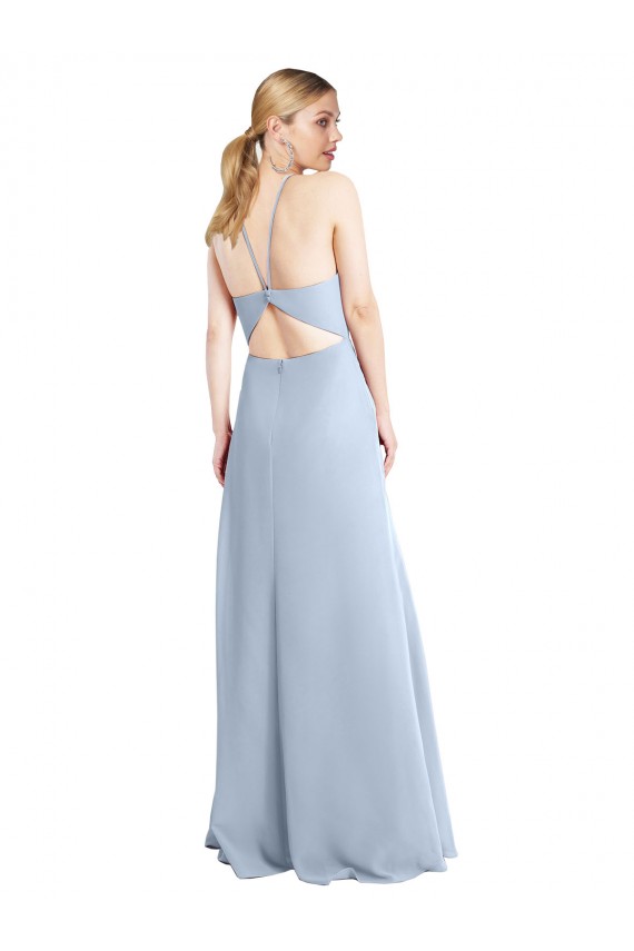 Boutique Bleu ciel clair Trapèze Licou Mousseline Longue Robes demoiselle d'honneur