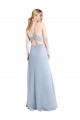 Boutique Bleu ciel clair Trapèze Licou Mousseline Longue Robes demoiselle d'honneur