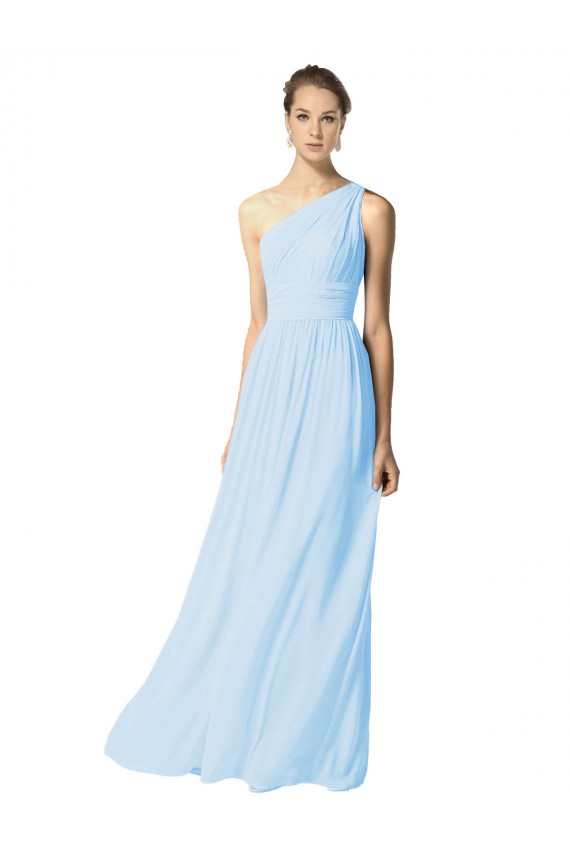 Boutique Bleu ciel clair Trapèze Mousseline Longue Robes demoiselle d'honneur
