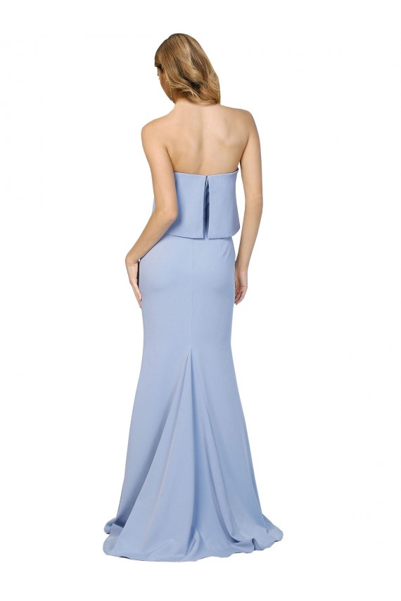 Boutique Bleu ciel clair Trapèze Sans bretelle Crêpe Stretch Longue Formelles Robes demoiselle d'honneur / Robes de soirée / Robes de bal
