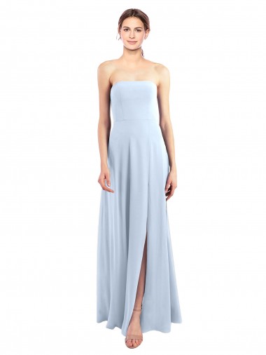 Boutique Bleu ciel clair Trapèze Sans bretelle Mousseline Longue Robes demoiselle d'honneur