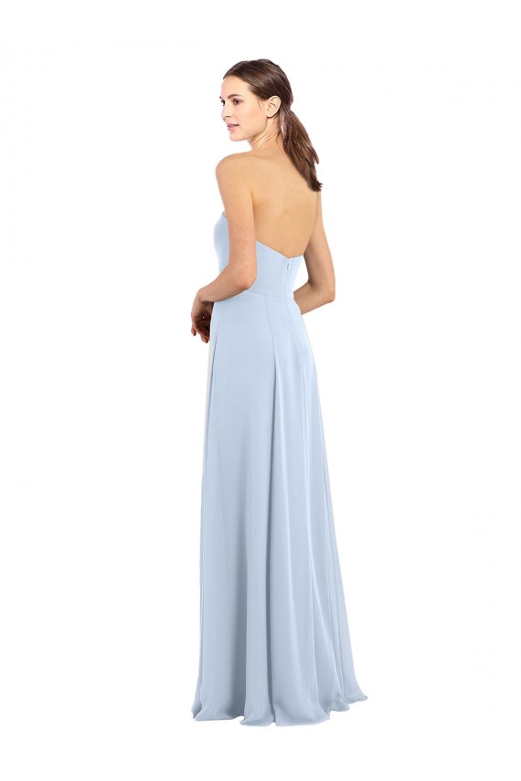 Boutique Bleu ciel clair Trapèze Sans bretelle Mousseline Longue Robes demoiselle d'honneur