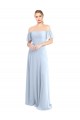 Boutique Bleu ciel clair Trapèze Épaule Dénudée Col Carré Mousseline Longue Robes demoiselle d'honneur