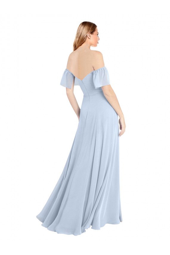Boutique Bleu ciel clair Trapèze Épaule Dénudée Col Carré Mousseline Longue Robes demoiselle d'honneur