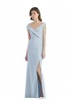 Boutique Bleu ciel clair Trapèze Épaule Dénudée Col V Crêpe Stretch Longue Robes demoiselle d'honneur