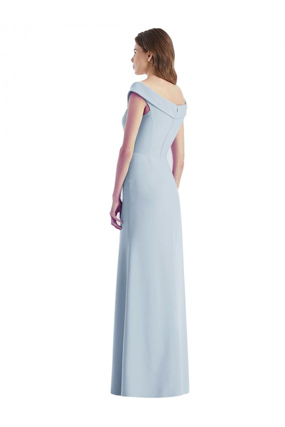 Boutique Bleu ciel clair Trapèze Épaule Dénudée Col V Crêpe Stretch Longue Robes demoiselle d'honneur