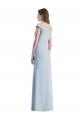 Boutique Bleu ciel clair Trapèze Épaule Dénudée Col V Crêpe Stretch Longue Robes demoiselle d'honneur
