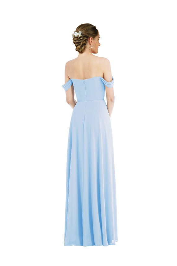 Boutique Bleu ciel clair Trapèze Épaule Dénudée Mousseline Longue Formelles Robes demoiselle d'honneur / Robes de soirée