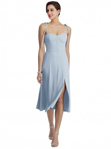 Boutique Bleu ciel clair Trapèze midi Crêpe Stretch Courte Robes demoiselle d'honneur / Robes de bal / Robes de cocktail