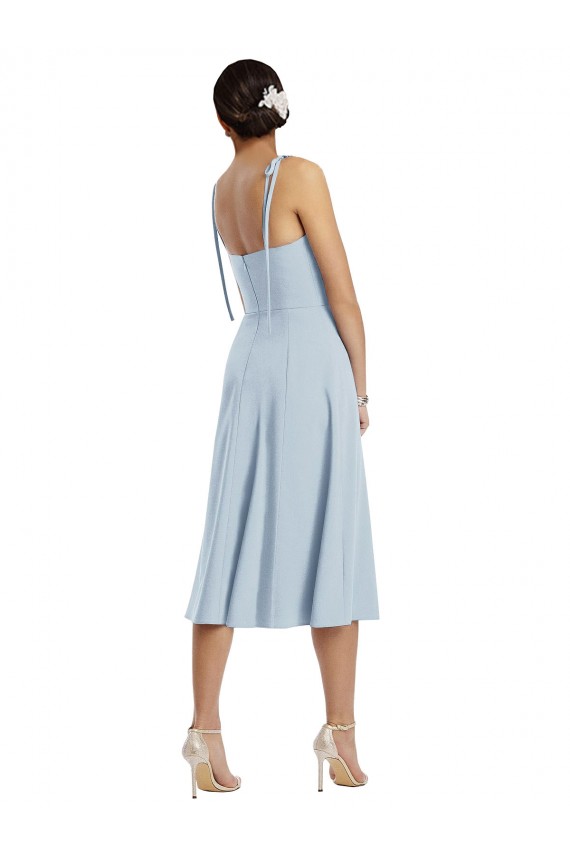 Boutique Bleu ciel clair Trapèze midi Crêpe Stretch Courte Robes demoiselle d'honneur / Robes de bal / Robes de cocktail