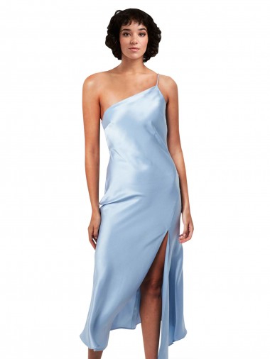 Boutique Bleu ciel clair Trapèze midi Satiné Soyeux Courte Robes demoiselle d'honneur / Robes de soirée / Robes de cocktail