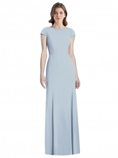 Boutique Bleu ciel clair Trompette Bateau Crêpe Stretch Longue Robes demoiselle d'honneur / Robes de bal