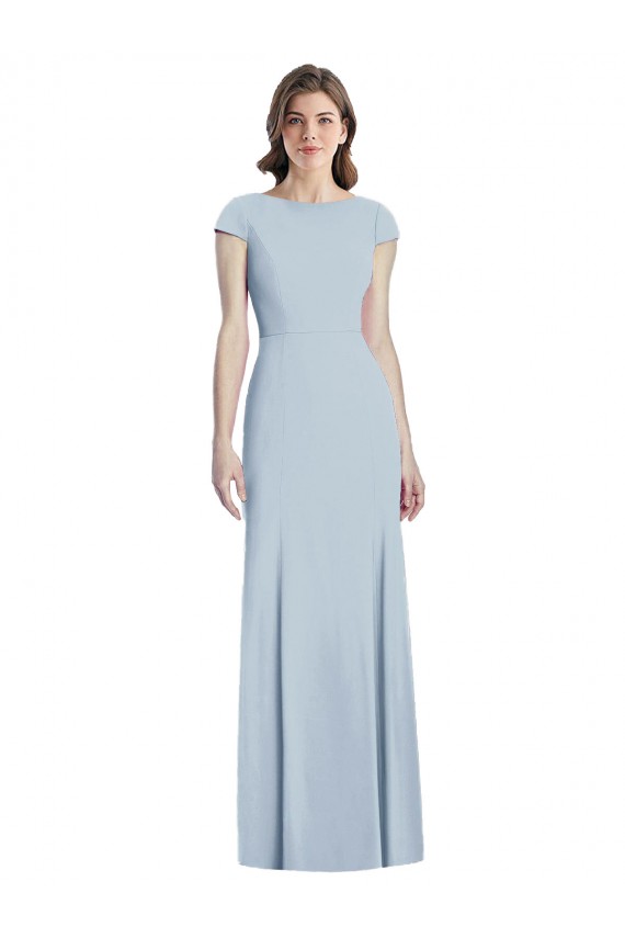 Boutique Bleu ciel clair Trompette Bateau Crêpe Stretch Longue Robes demoiselle d'honneur / Robes de bal