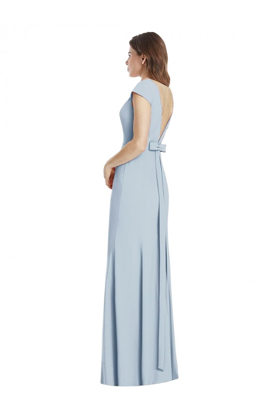 Boutique Bleu ciel clair Trompette Bateau Crêpe Stretch Longue Robes demoiselle d'honneur / Robes de bal