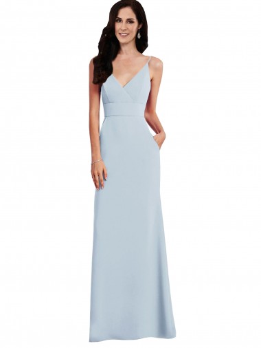 Boutique Bleu ciel clair Trompette Bretelles spaghetti Col V Crêpe Stretch Longue Robes demoiselle d'honneur / Robes de bal