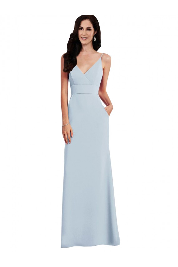 Boutique Bleu ciel clair Trompette Bretelles spaghetti Col V Crêpe Stretch Longue Robes demoiselle d'honneur / Robes de bal