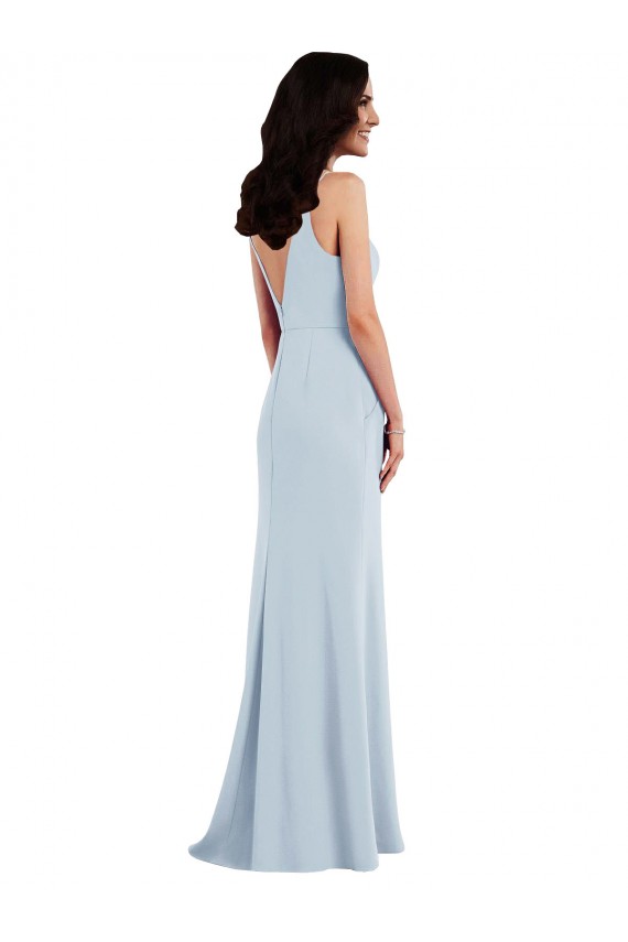 Boutique Bleu ciel clair Trompette Bretelles spaghetti Col V Crêpe Stretch Longue Robes demoiselle d'honneur / Robes de bal