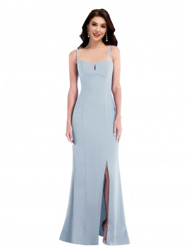 Boutique Bleu ciel clair Trompette Bretelles spaghetti Crêpe Stretch Longue Formelles Robes demoiselle d'honneur / Robes de soirée / Robes de bal