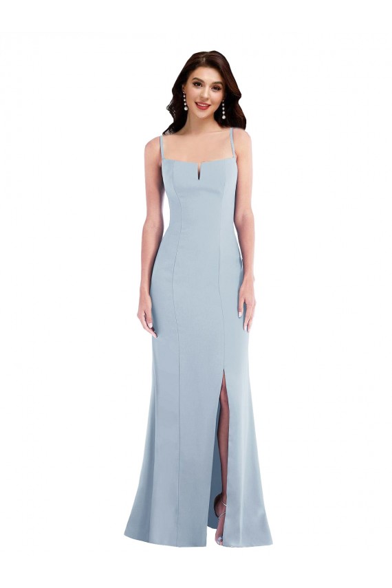 Boutique Bleu ciel clair Trompette Bretelles spaghetti Crêpe Stretch Longue Formelles Robes demoiselle d'honneur / Robes de soirée / Robes de bal