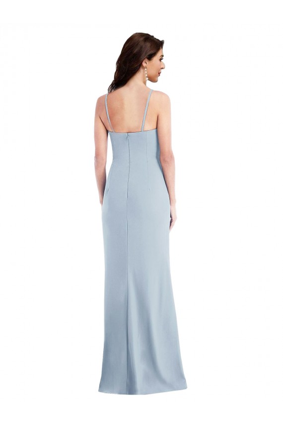 Boutique Bleu ciel clair Trompette Bretelles spaghetti Crêpe Stretch Longue Formelles Robes demoiselle d'honneur / Robes de soirée / Robes de bal