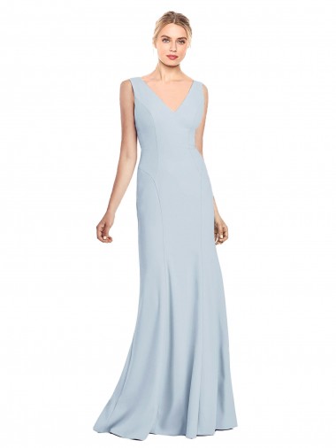 Boutique Bleu ciel clair Trompette Col V Crêpe Stretch Longue Robes demoiselle d'honneur / Robes de bal