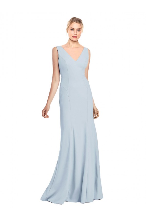 Boutique Bleu ciel clair Trompette Col V Crêpe Stretch Longue Robes demoiselle d'honneur / Robes de bal