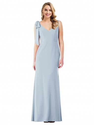 Boutique Bleu ciel clair Trompette Col V Crêpe Stretch Longue Robes demoiselle d'honneur / Robes de bal