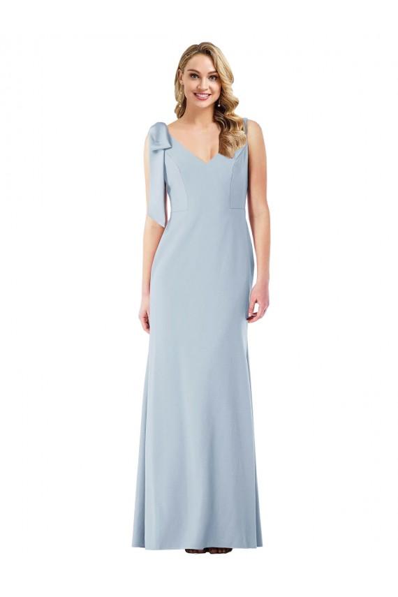 Boutique Bleu ciel clair Trompette Col V Crêpe Stretch Longue Robes demoiselle d'honneur / Robes de bal