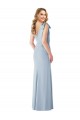 Boutique Bleu ciel clair Trompette Col V Crêpe Stretch Longue Robes demoiselle d'honneur / Robes de bal