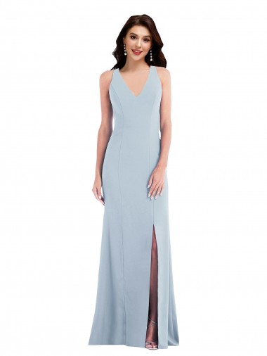 Boutique Bleu ciel clair Trompette Col V Crêpe Stretch Longue Robes demoiselle d'honneur / Robes de bal