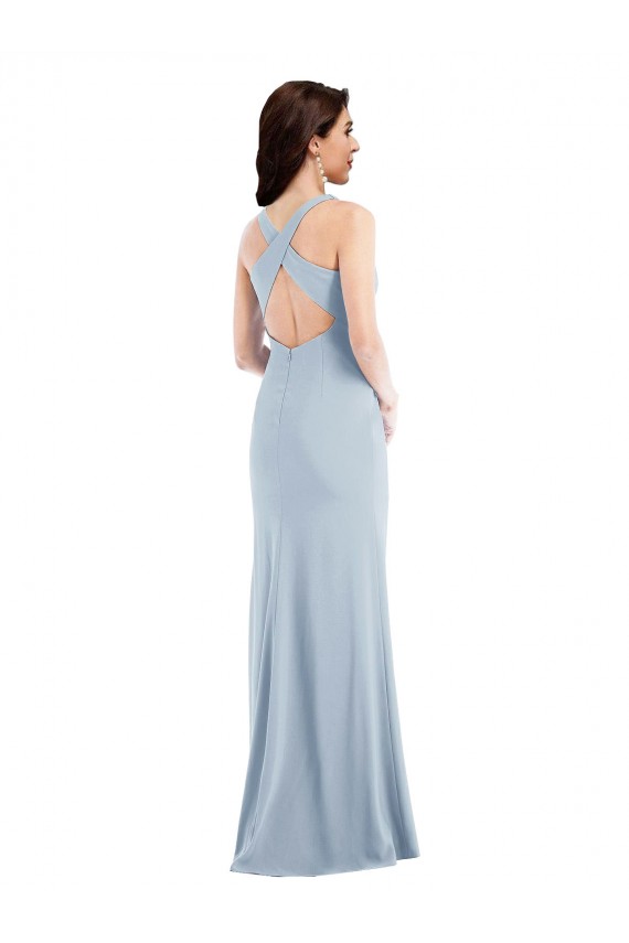 Boutique Bleu ciel clair Trompette Col V Crêpe Stretch Longue Robes demoiselle d'honneur / Robes de bal