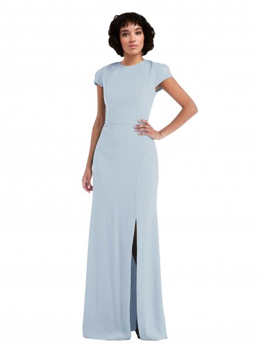 Boutique Bleu ciel clair Trompette Col bijou Crêpe Stretch Longue Robes demoiselle d'honneur