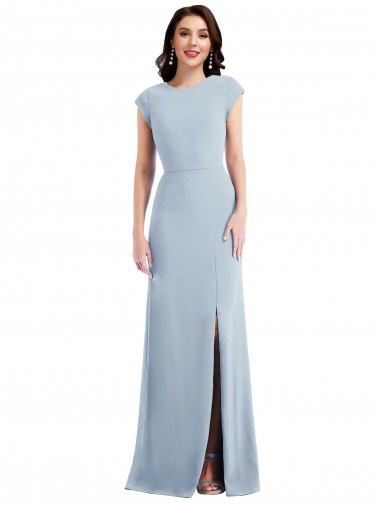 Boutique Bleu ciel clair Trompette Crêpe Stretch Longue Formelles Robes demoiselle d'honneur / Robes de soirée / Robes de bal