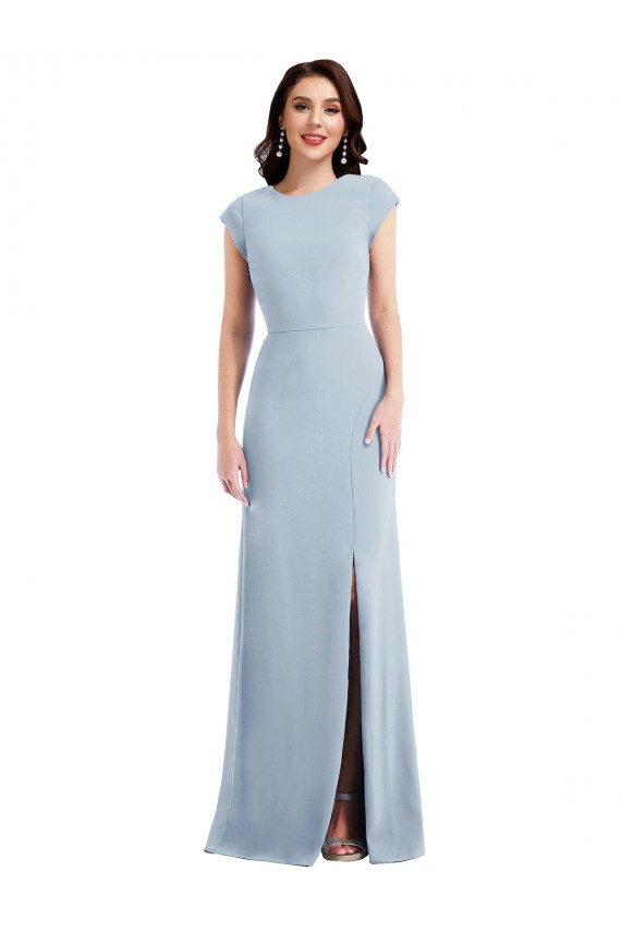 Boutique Bleu ciel clair Trompette Crêpe Stretch Longue Formelles Robes demoiselle d'honneur / Robes de soirée / Robes de bal