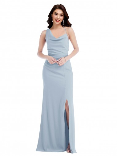 Boutique Bleu ciel clair Trompette Crêpe Stretch Longue Robes demoiselle d'honneur / Robes de bal