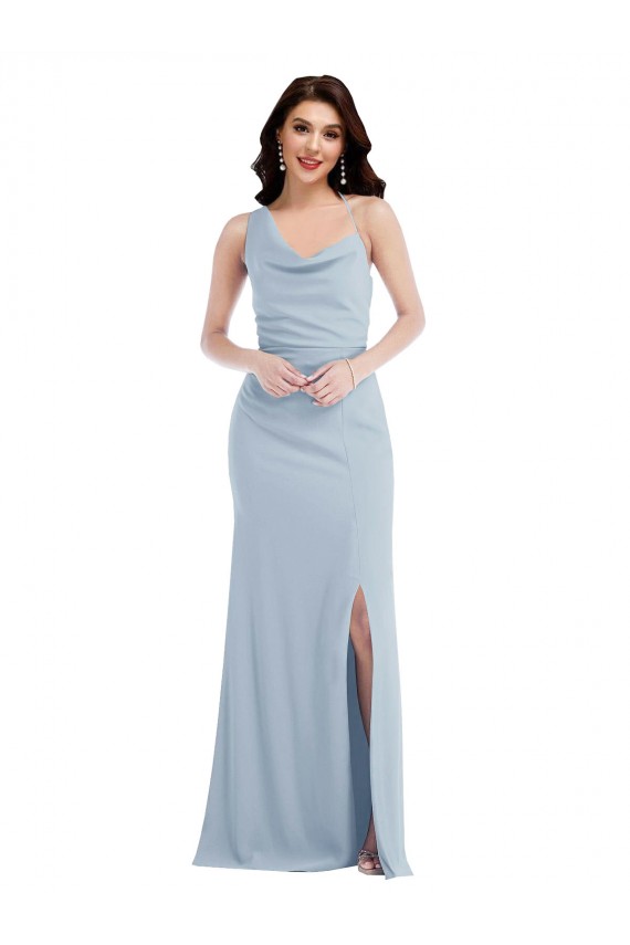 Boutique Bleu ciel clair Trompette Crêpe Stretch Longue Robes demoiselle d'honneur / Robes de bal